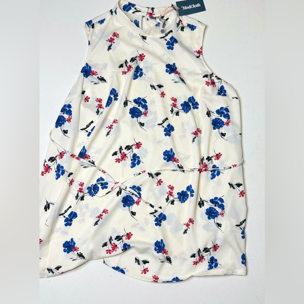 Modcloth Cream Dress with Red&Blue Floral Sleeveless Mock Neck Dress Sz 4X NWT
